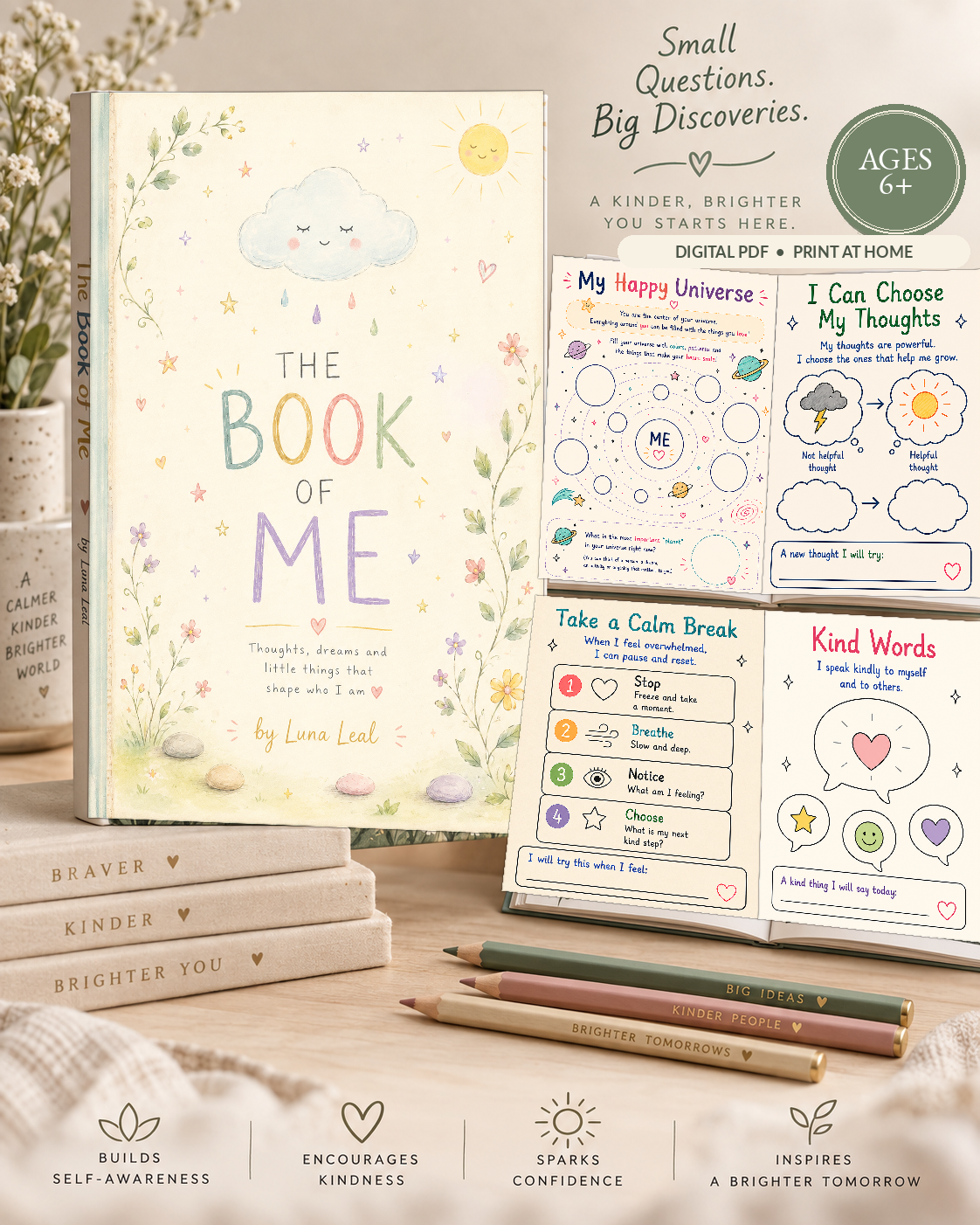 Official The Book of Me cover and activity page previews